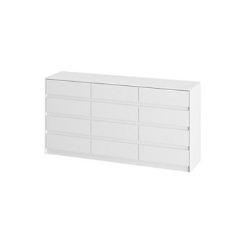 Large White 12 Drawers Dresser With Gloss Finish Concealed Handle