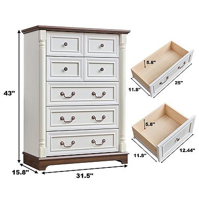 7 Drawer Bathroom Cabinet Chest with Wooden Base and Riser Trim