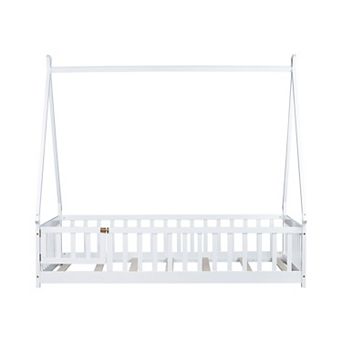 Whisen Tent-shaped Floor Bed with Guardrails, Slats and Door