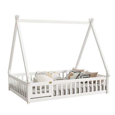 Whisen Tent-shaped Floor Bed with Guardrails, Slats and Door