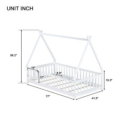 Whisen Tent-shaped Floor Bed with Guardrails, Slats and Door