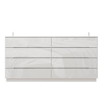 White High Gloss 8-Drawers Dresser With Bottom Light Modern Chest of Drawers