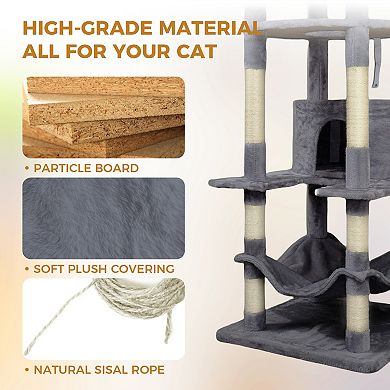 Whisen Cat Tree with Wide Base, 12 Sisal Scratching Posts, Hammock, Top Platform