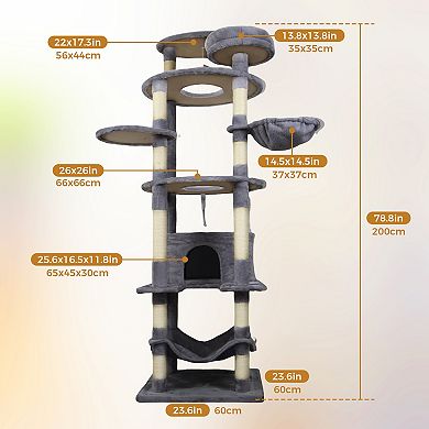 Whisen Cat Tree with Wide Base, 12 Sisal Scratching Posts, Hammock, Top Platform