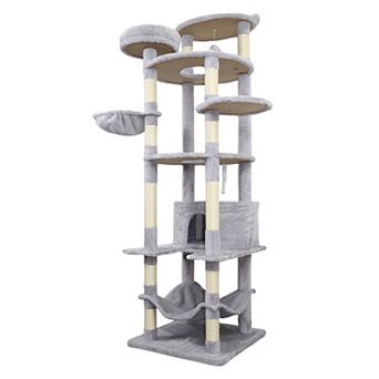 Whisen Cat Tree with Wide Base, 12 Sisal Scratching Posts, Hammock, Top Platform
