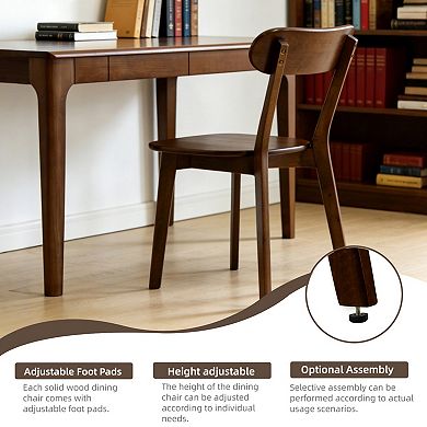 Mid Century Dining Chairs Set of 2 with Curved Backrest & Adjustable Foot Pads