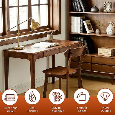 Mid Century Dining Chairs Set of 2 with Curved Backrest & Adjustable Foot Pads