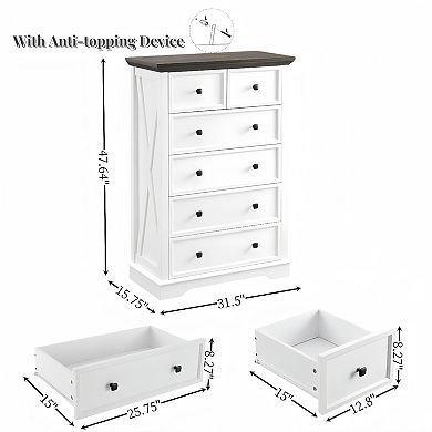 Tall Bathroom Cabinet Closet Organizers Storage Clothes with 6 Drawers