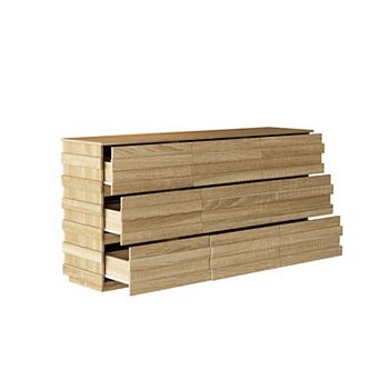 9 - Drawer Warmth Dresser Chest of Closet for Bedroom Horizontal Slat Design