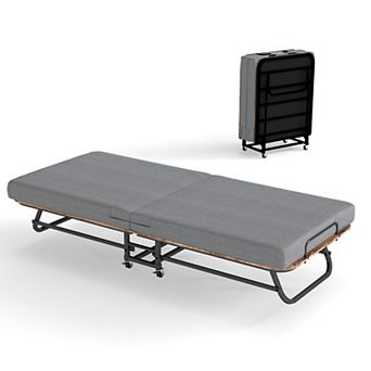 Folding Bed with 3" Memory Foam Mattress, Metal Frame and Lockable Wheels