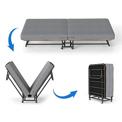 Folding Bed with 3" Memory Foam Mattress, Metal Frame and Lockable Wheels