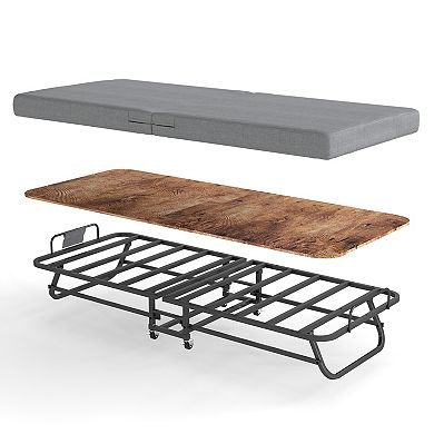 Folding Bed with 3" Memory Foam Mattress, Metal Frame and Lockable Wheels