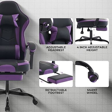Ergonomic Gaming Chair - Recline Back, Arms, Footrest and Massaging Lumbar