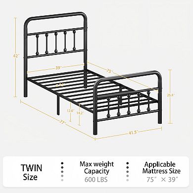 Lufeiya Twin/Full/Queen Metal Bed Frame with Headboard, Platform Bed, No Box Spring Needed