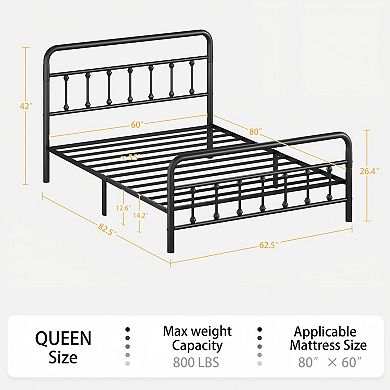 Lufeiya Twin/Full/Queen Metal Bed Frame with Headboard, Platform Bed, No Box Spring Needed