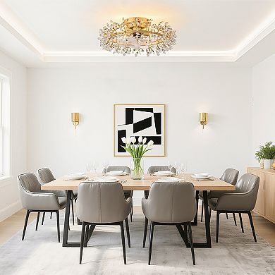 23" Contemporary Gold 4-Light Crystal Low-Profile Flush Mount Ceiling Fan with Remote