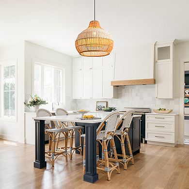 17" Bohemian Round Woven Wicker Adjustable Pendant Hanging Light for Dining Room