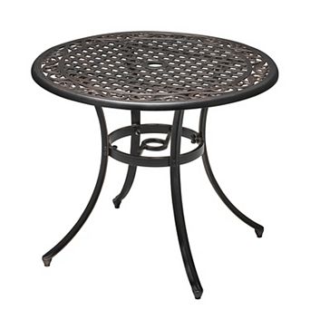 Outdoor Round Cast Aluminum Dining Table with 1.96'' Umbrella Hole, Black with Gold-painted Edge
