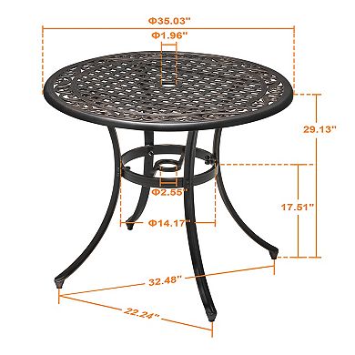 Outdoor Round Cast Aluminum Dining Table with 1.96'' Umbrella Hole, Black with Gold-painted Edge