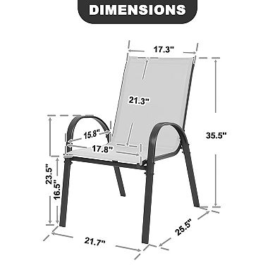 Patio 4-Piece Textilene and Metal Dining Chairs with Armrests and Stackable Design, Gray and Black