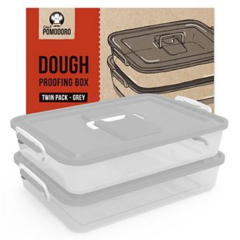 Chef Pomodoro Pizza Dough Proofing Box with Lid, 14 x 11 in Fits 4-6 Proofing Balls (Grey, 2-Pack)
