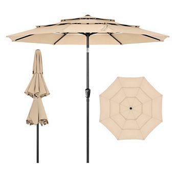 9 FT Patio Umbrella, Crank Handle, One-Button Tilt and 8 Reinforced Ribs, Khaki