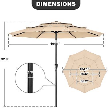 9 FT Patio Umbrella, Crank Handle, One-Button Tilt and 8 Reinforced Ribs, Khaki