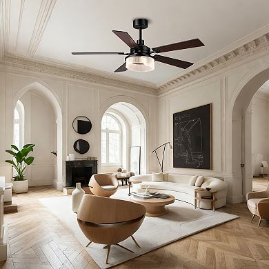 52" Modern Black Reversible 5 Blades Dimmable LED Ceiling Fan with Light and Remote