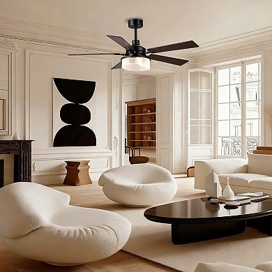 52" Modern Black Reversible 5 Blades Dimmable LED Ceiling Fan with Light and Remote