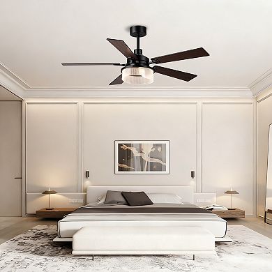 52" Modern Black Reversible 5 Blades Dimmable LED Ceiling Fan with Light and Remote