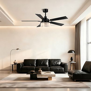 52" Modern Black Reversible 5 Blades Dimmable LED Ceiling Fan with Light and Remote