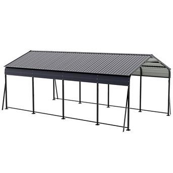 Metal Carport 20 x 12 FT with Reinforced Frame, Windproof Ground Anchors, Dark Gray and Black