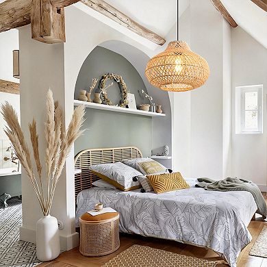 19" Bohemian Natural Handwoven Rattan Lantern 1-Light Adjustable Pendant Light