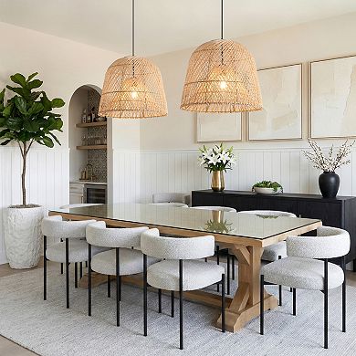 15" Bohemian Natural Handwoven Wicker Caged 1-Light Adjustable Hanging light