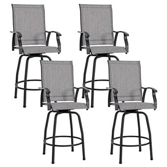 Patio 4 pc Textilene Swivel Bar Stools with High Backrest, Gray