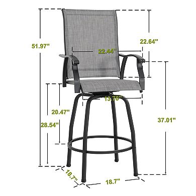 Patio 4-Piece Textilene Swivel Bar Stools with High Backrest, Gray