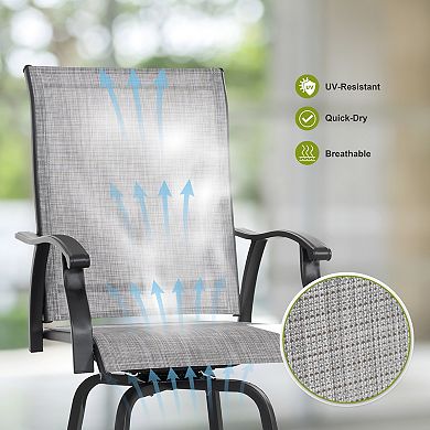 Patio 4-Piece Textilene Swivel Bar Stools with High Backrest, Gray