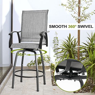 Patio 4-Piece Textilene Swivel Bar Stools with High Backrest, Gray
