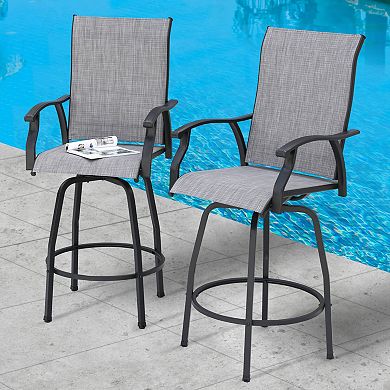 Patio 4-Piece Textilene Swivel Bar Stools with High Backrest, Gray