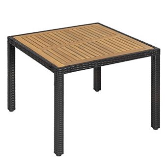 Outdoor Dining Table Square for 4 with Acacia Wood Tabletop and PE Rattan-Wrapped Metal Frame, Black