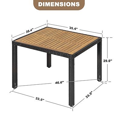 Outdoor Dining Table Square for 4 with Acacia Wood Tabletop and PE Rattan-Wrapped Metal Frame, Black