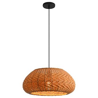 19" Bohemian Coastal Natural Handwoven Wicker Drum 1-Light Adjustable Pendant Fixture