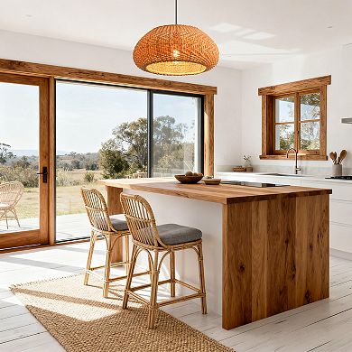 19" Bohemian Coastal Natural Handwoven Wicker Drum 1-Light Adjustable Pendant Fixture