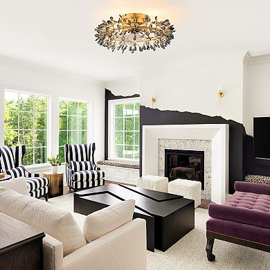 23" Modern Gold 4-Light Grey Crystal Low-Profile Flush Mount Ceiling Fan with Remote