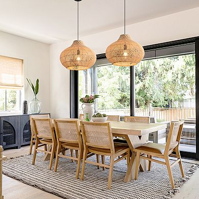 14" Coastal Natural Rattan Woven Round Pendant Light Chandelier