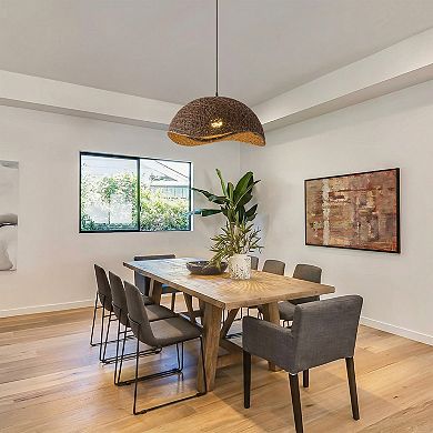 21" Boho Farmhouse Irregular Oval Handwoven Rattan 1-Light Adjustable Pendant Fixture