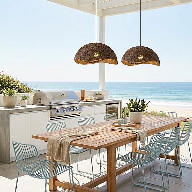 21" Boho Farmhouse Irregular Oval Handwoven Rattan 1-Light Adjustable Pendant Fixture