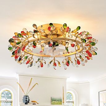 23" Modern Gold 4-Light Crystal Low-Profile Flush Mount Ceiling Fan with Remote