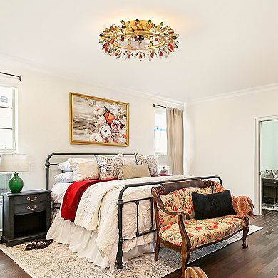 23" Modern Gold 4-Light Crystal Low-Profile Flush Mount Ceiling Fan with Remote