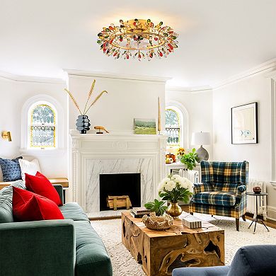 23" Modern Gold 4-Light Crystal Low-Profile Flush Mount Ceiling Fan with Remote